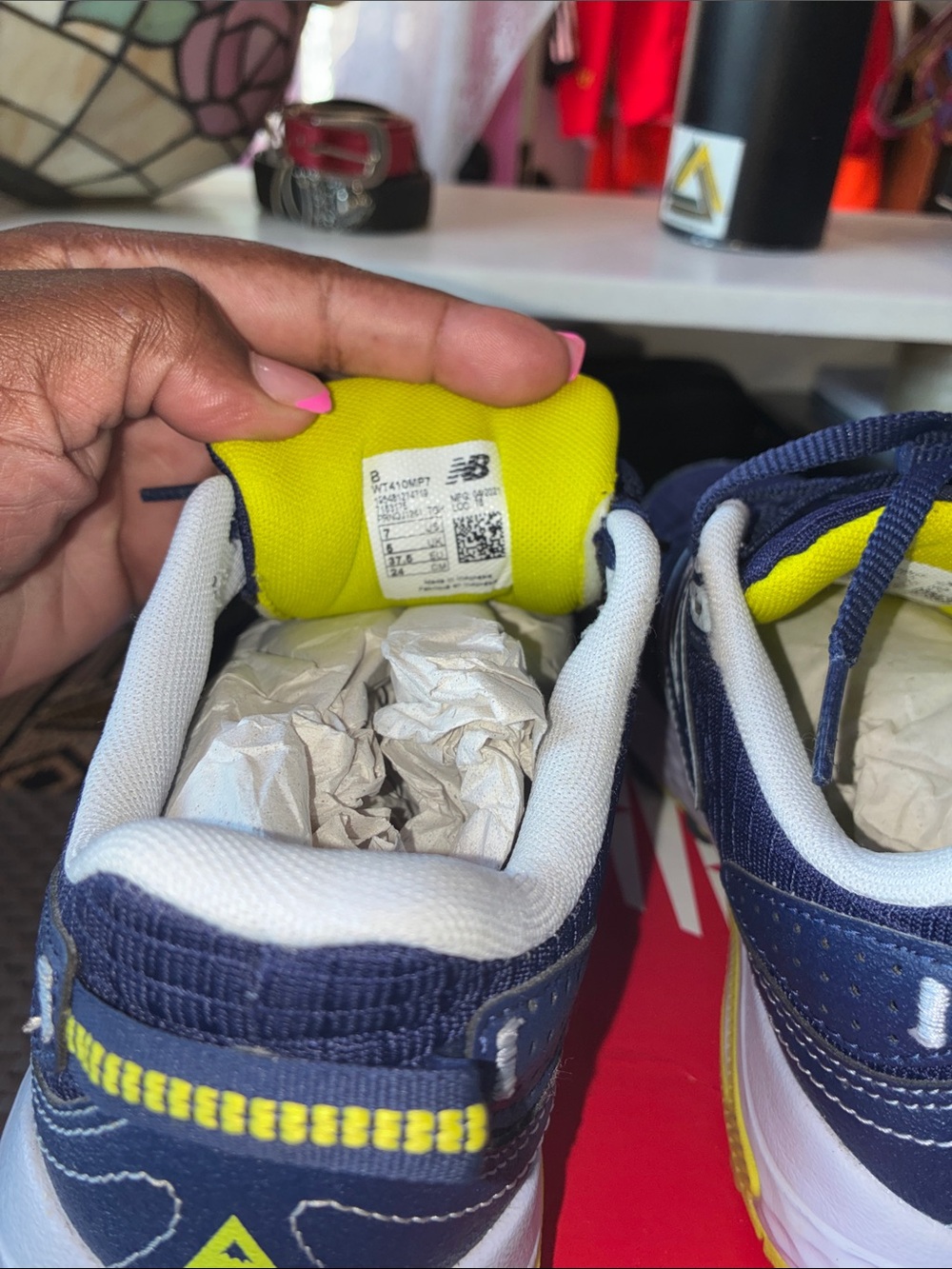 New Balance Navy and Yellow Women's Trail Sneakers - Picture 6 of 6